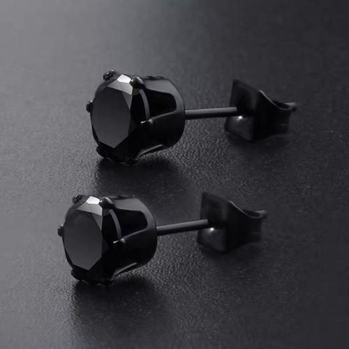 414☆ブラック 医学用ステンレス1ポイントピアス両耳 ピアス（その他  