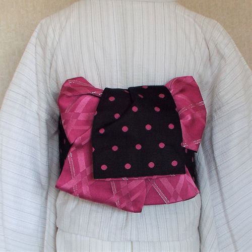 ピンク ドットパターン 半幅帯 ゴフクヤサンドットコム 幾何学模様