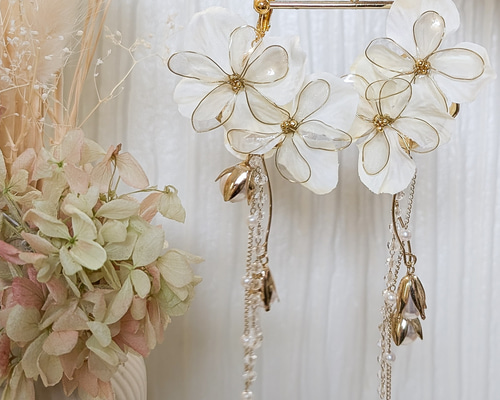 NEW!再販オーロラフラワーとディップアートドロップピアス／イヤリング e43375d2eebc73d0db9a740632f7ba