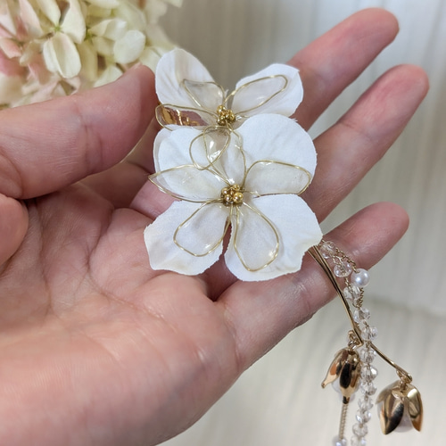 NEW!再販オーロラフラワーとディップアートドロップピアス／イヤリング ウェディング 華やかディップアートフラワーアクセサリー ピアス