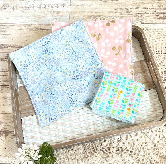 小学生のハンカチ3枚セット】(女の子A) ダブルガーゼ×タオル 入学準備