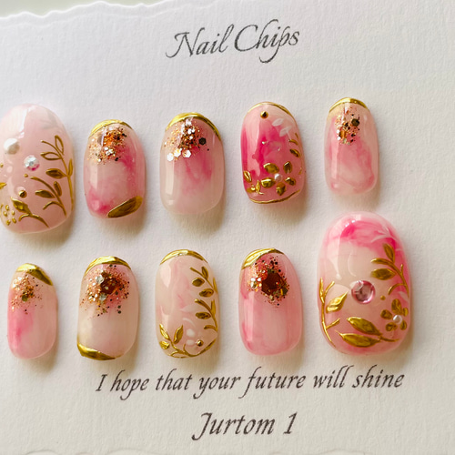 ピンクベージュニュアンスフラワー水引ネイル ブライダル 前撮り 成人式 ゴールド ピンクベージュニュアンスフラワー水引ネイル ブライダル 前撮り 成人