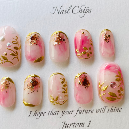 ピンクベージュニュアンスフラワー水引ネイル ブライダル 前撮り 成人