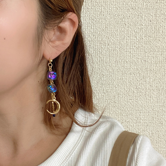 月あかり--tsukiakari--　赤紫➕青紫　イヤーカフ 両耳セット販売 6枚目の画像