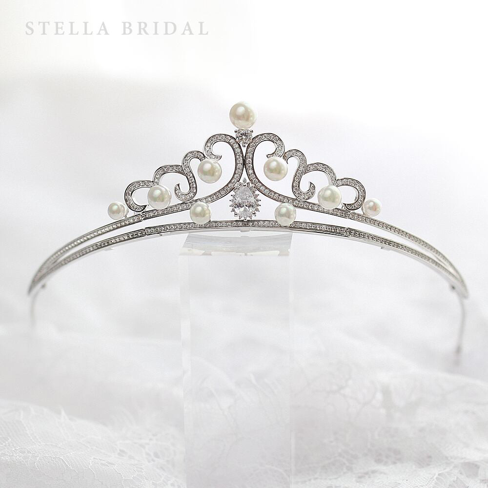 キュービックジルコニア ウェディングティアラ ロマンティックシェイプ V