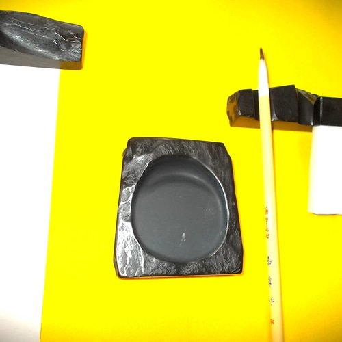 小型硯 自然・角型硯 NO.0587 天然那智黒石製 ペン・筆記