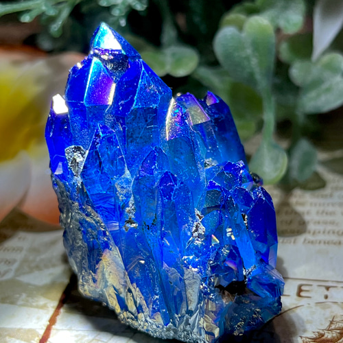 七色の夢✿*:・ ブルー オーラ水晶 クリスタル クラスター 原石 天然石 ...