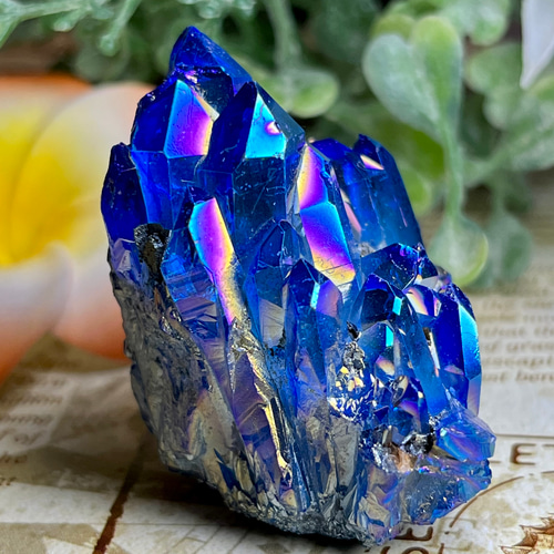 七色の夢✿*:・ ブルー オーラ水晶 クリスタル クラスター 原石 天然石 ...