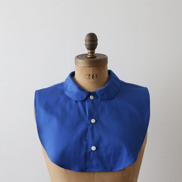 ⁂重ねて楽しむ　付け襟　丸襟 　ブルー　コットン１００％　丸襟　付け衿　E17B 2枚目の画像