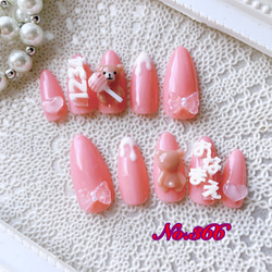 【現品】☆kirari-nail☆ No.366クマちゃんネイル推しネイルピンク 1枚目の画像