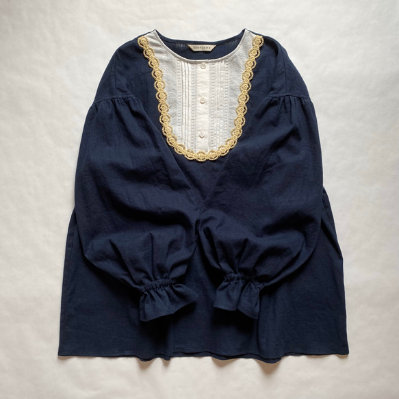 《 歌うあの子の Airy Blouse 》09/ネイビー/濃紺/レース/刺繍/バルーンスリーブ/ブラウス 7枚目の画像