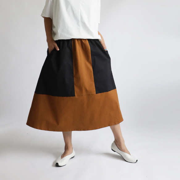 ラスト１  最終ＳＡＬＥ　７８ｃｍストレッチ伸縮コットンチノ生地  愉快なギャザースカート　２色パッチワークY55B 6枚目の画像