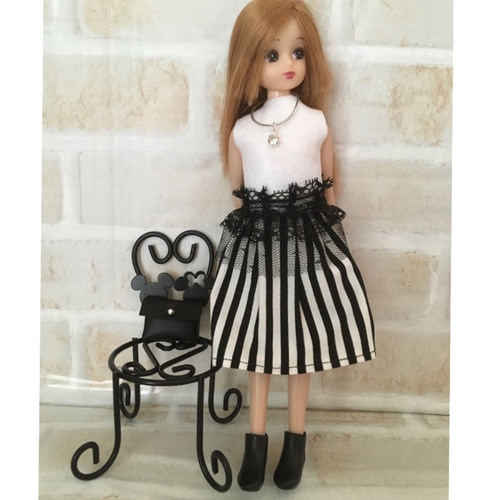 受注製作】リカちゃん 着せ替え服 スカートスタイル（黒ストライプ）4