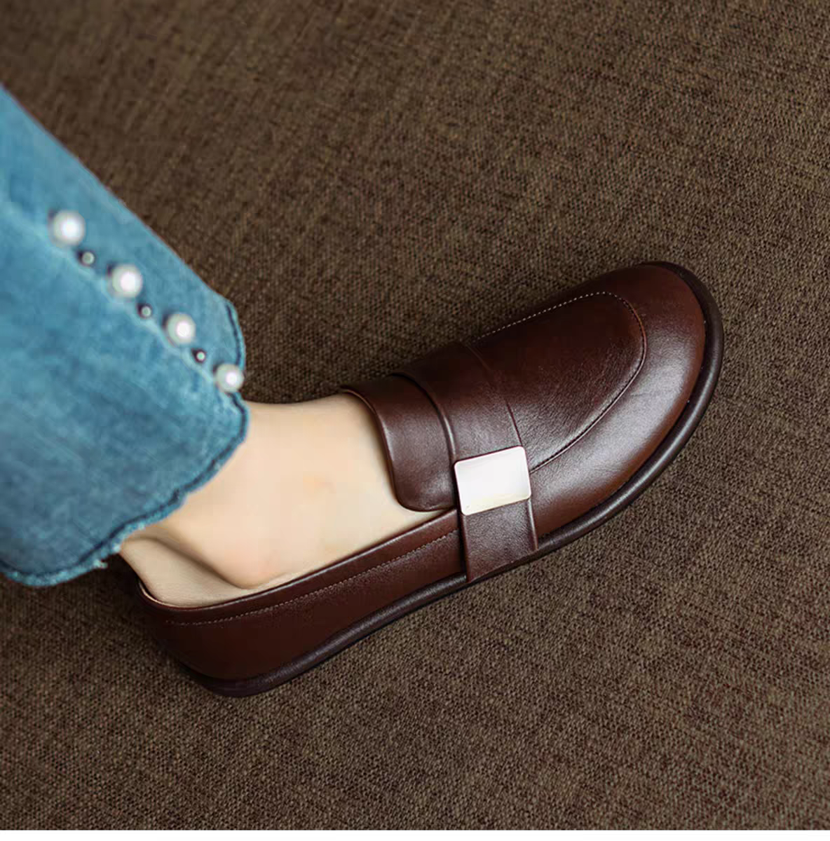 ローファー パンプス ローヒール フラット ハンドメイド スクール 柔らかい 疲れにくい 走れる 靴 シンプル シューズ