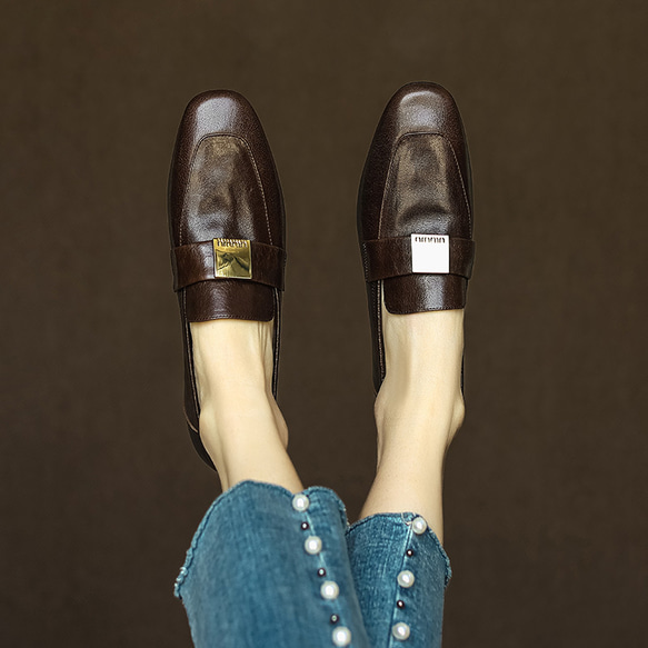 ローファー パンプス ローヒール フラット ハンドメイド スクール 柔らかい 疲れにくい 走れる 靴 シンプル シューズ 1枚目の画像