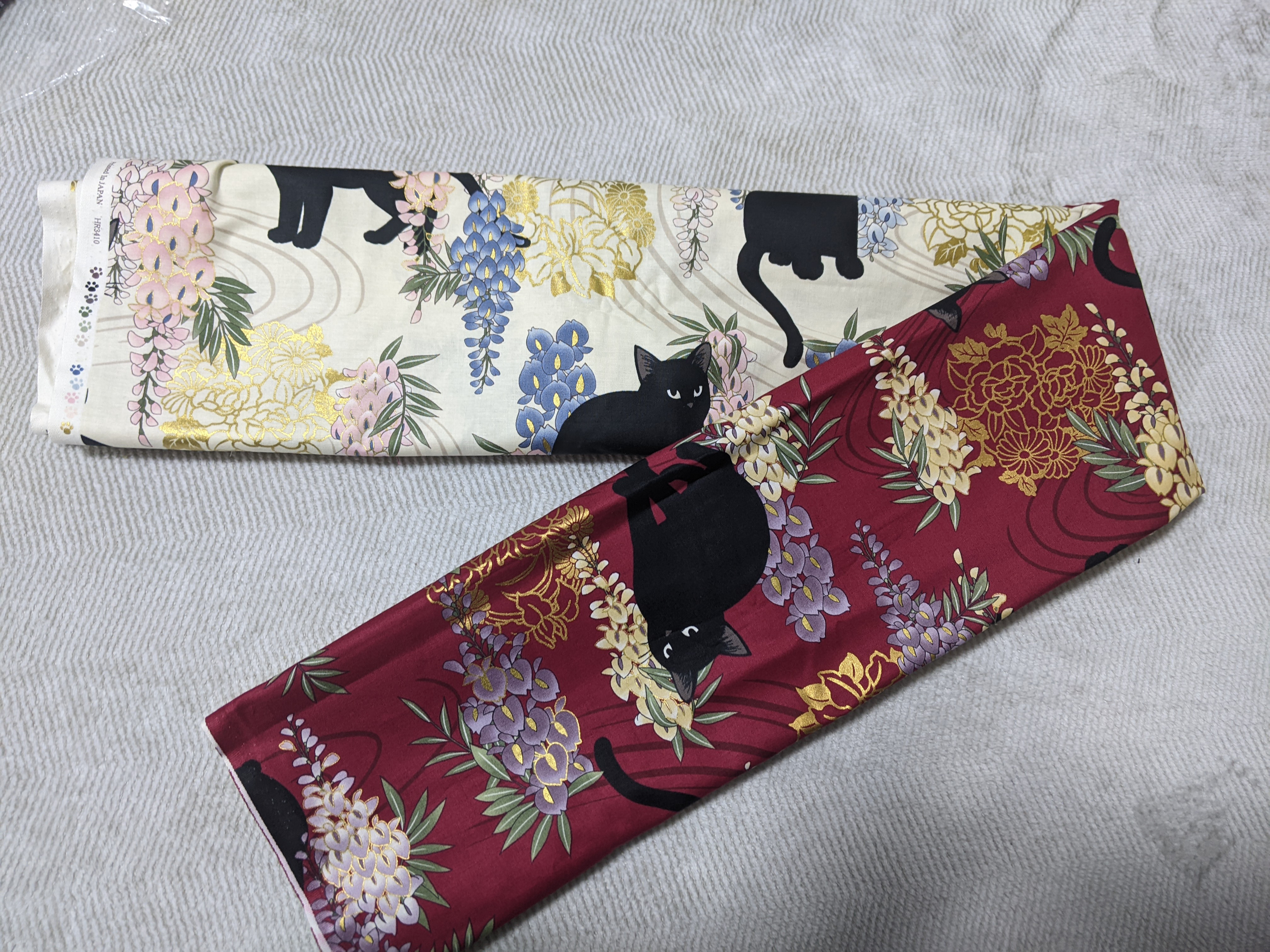 黒猫と藤柄 半幅帯【セミオーダー】