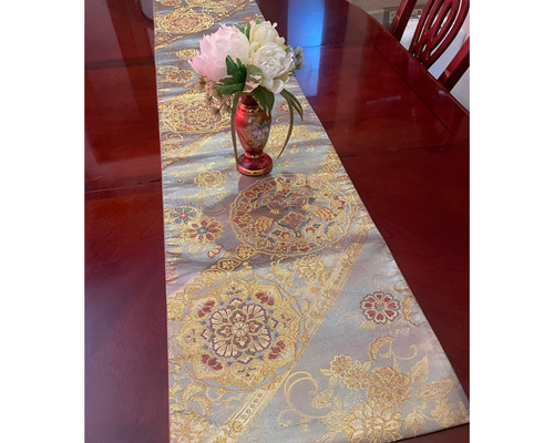 2219豪華な刺繍の袋帯リメイク 正絹テーブルランナー テーブルクロス