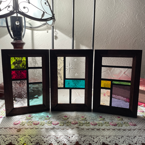 ステンドグラス3点セット ステンド グラス ステンドグラス ステンドガラス デザインパネル