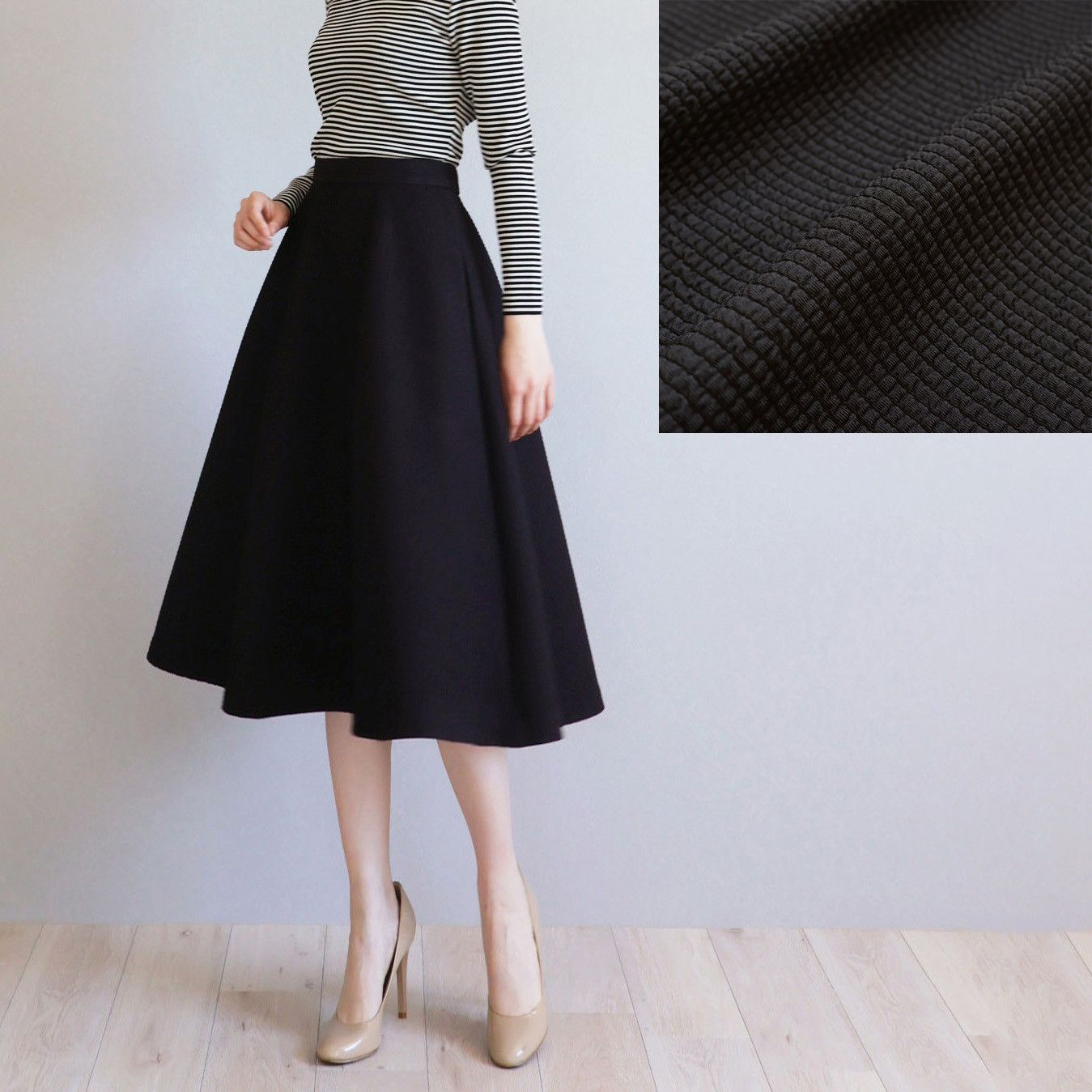 新品未使用 切り替え ふくれ織りデザイン ロングスカート 日本製