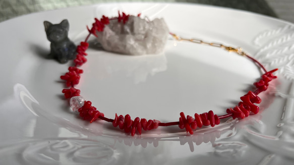 珊瑚赤♡ドロップ水晶♡ネックレス 5枚目の画像