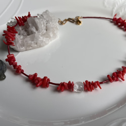 珊瑚赤♡ドロップ水晶♡ネックレス 4枚目の画像
