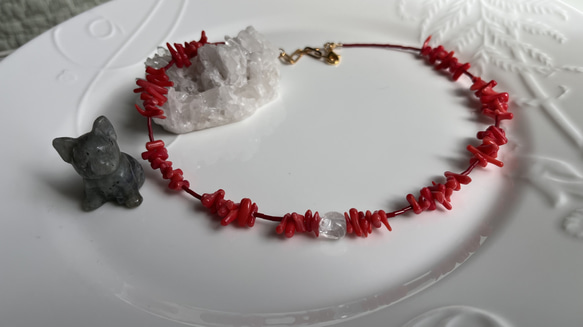 珊瑚赤♡ドロップ水晶♡ネックレス 4枚目の画像