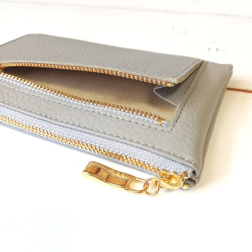 【 イタリアンレザー 】 ミニ財布 （ グレー ）【ハンドメイド】 全14色》 本革 ミニ財布 イタリアンレザー 二つ折り財布