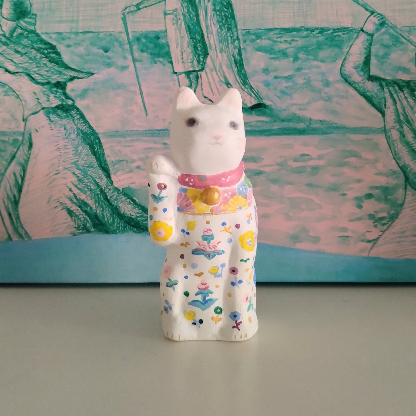招き猫　型　小　ブルーグリーン