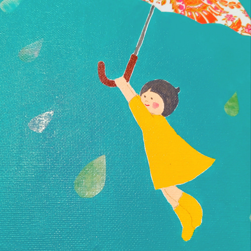 絵画 アート『ママの傘なら空も飛べる』アクリル絵画 原画