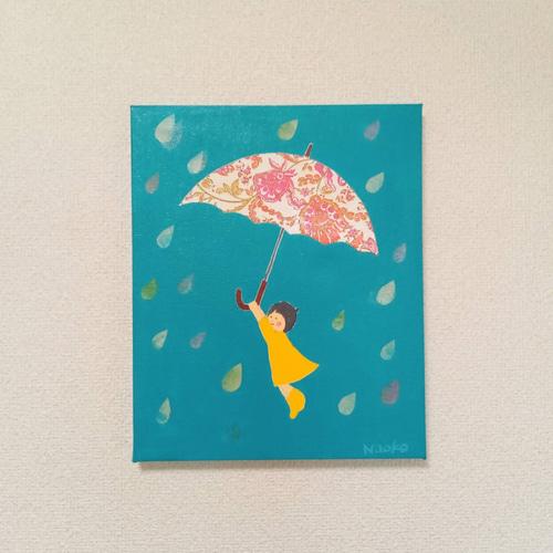 絵画 アート『ママの傘なら空も飛べる』アクリル絵画 原画 アート