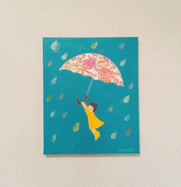 絵画 アート『ママの傘なら空も飛べる』アクリル絵画 原画 アート