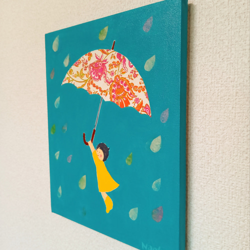 【君ならできる】　アクリル絵画　アート　原画の販売です(^^) 絵画 アート『ママの傘なら空も飛べる』アクリル絵画 原画 アート