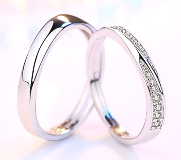 ペアリング　結婚指輪　クリスマス　誕生日　記念日　プレゼント　シンプル　スターリンシルバー  ビジュー　つけっぱなしok 1枚目の画像