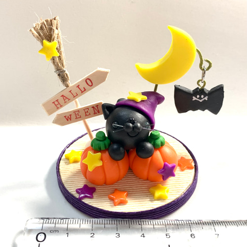 ☆ハロウィンかぼちゃと黒猫ちゃん(受注生産) 樹脂粘土 置物