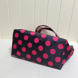 　黒×ピンクドット柄リップストップナイロンミニトートバッグ＊ティッシュケース付き / バッグインバッグ 3枚目の画像