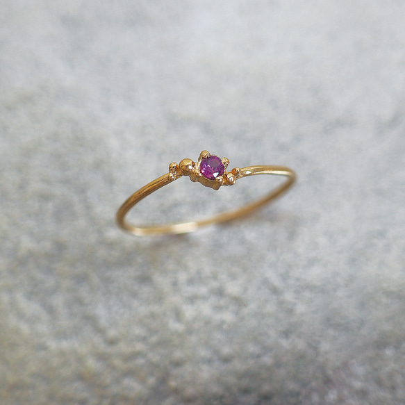 ガーネットの雫リング (gold×Rhodolite garnet) *〜ストーンカスタマイズ〜* 1枚目の画像