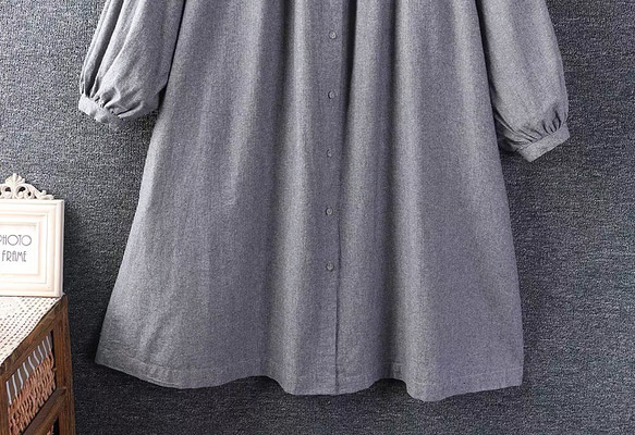 レディース 綿  ロングワンピース カジュアル ワンピース  長袖  無地 ゆったり 大きいサイズ 春 夏 秋 4枚目の画像