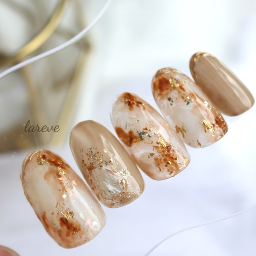 べっ甲／秋ネイル／ブラウンネイル／ニュアンスネイル／カフェラテ