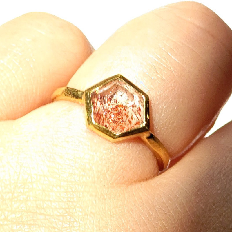 レピドクロサイト　イン　クォーツ　6角形　伏せ込み留め　シルバーSV925リング