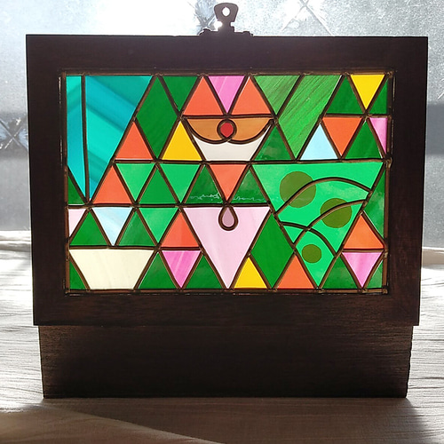 クリスマスの木箱 森のサンタ 昭和レトロな小物入れ ステンドグラス風