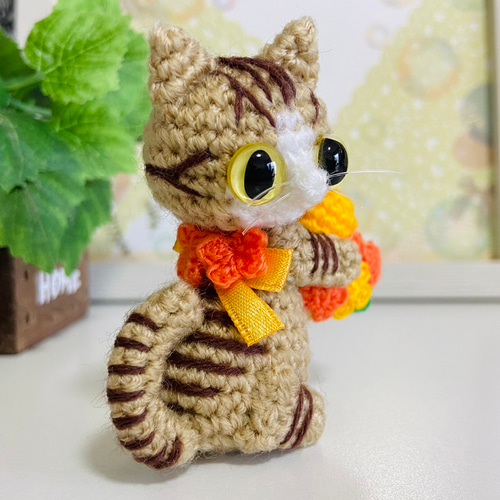 茶トラ猫の金木犀ハート♡あみぐるみ♡受注製作品 あみぐるみ