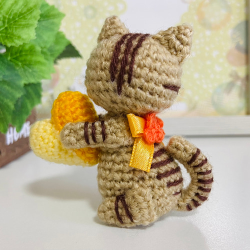 茶トラ猫の金木犀ハート♡あみぐるみ♡受注製作品 あみぐるみ