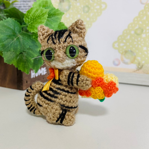 キジトラ猫の金木犀ハート♡あみぐるみ♡受注製作品 あみぐるみ