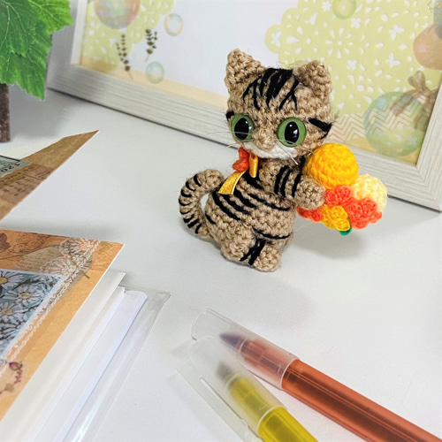 キジトラ猫の金木犀ハート♡あみぐるみ♡受注製作品 あみぐるみ
