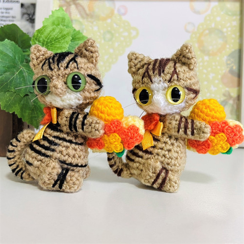 ハンドメイド　ギジトラマスコット キジトラ猫の金木犀ハート♡あみぐるみ♡受注製作品 あみぐるみ