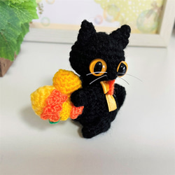 黒猫の金木犀ハート♡あみぐるみ♡受注製作品 5枚目の画像