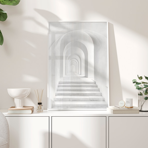 簡單的白色樓梯走廊白色建築/室內海報外國藝術/5196 第5張的照片