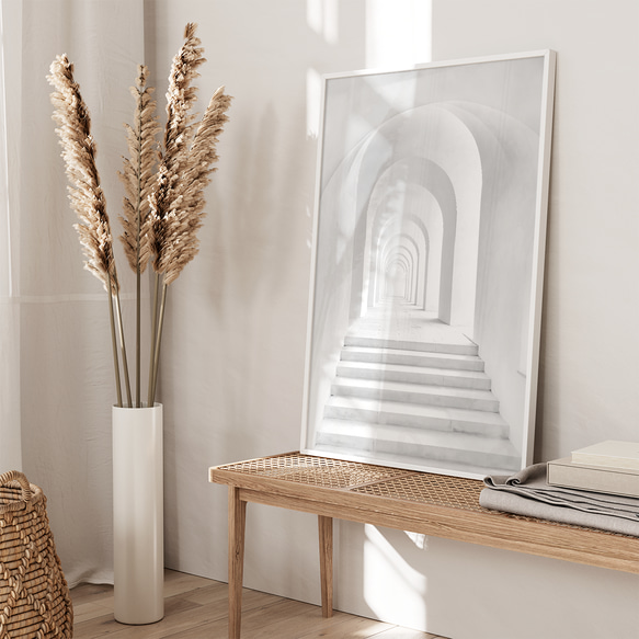 簡單的白色樓梯走廊白色建築/室內海報外國藝術/5196 第2張的照片