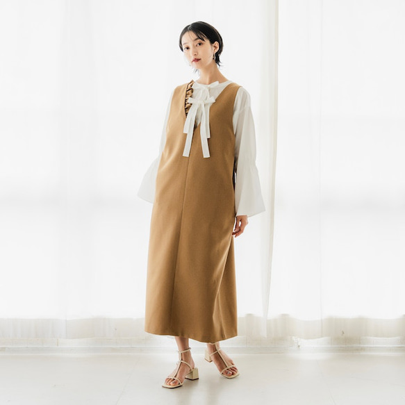 ジャンパーワンピース キャメル sai 日本製 ストレスフリー 体型カバー