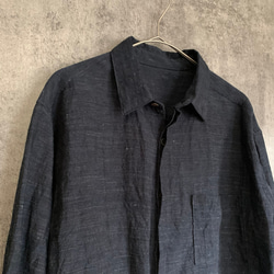 バンブーリネンの比翼シャツ 生成り/インディゴ Bamboo linen shirt 4枚目の画像